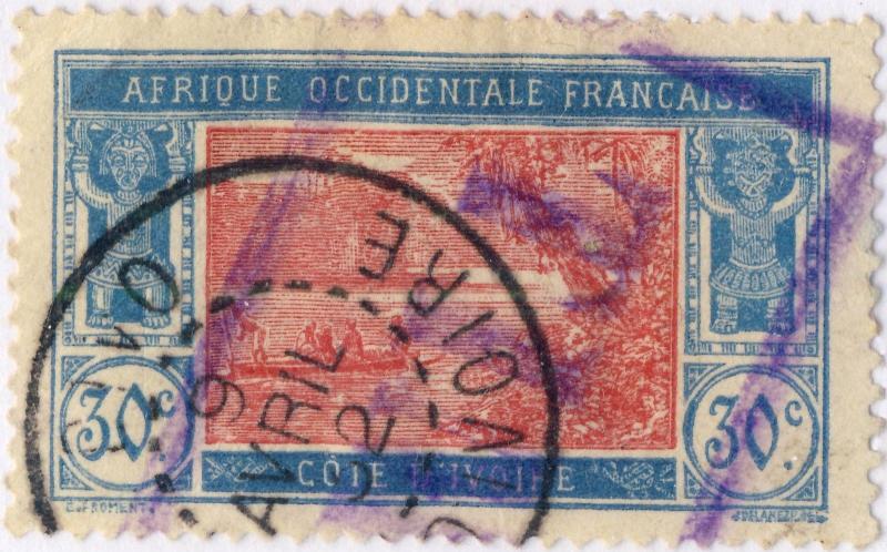 CÔTE-D'IVOIRE - 1932 Cachet à Date DIVO & grand cachet violet TIM.. sur N°67