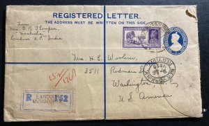 1939 Mussooree India Stationery Registered Letter Cover To Washington DC USA