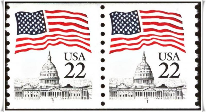 SC#2115c 22¢ Flag Over Capitol Coil Pair (1987) MNH