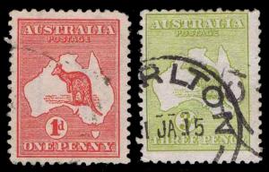 1913 AUSTRALIA #2 & 5 KANGAROO MAP - WMK 8 - USED - F/VF - CV$19.25 (ESP#9968)