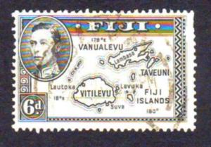 Fiji 1940 Sc#125 6 Black Map & KGVI Head VFU Die2 USED-VF-NH.