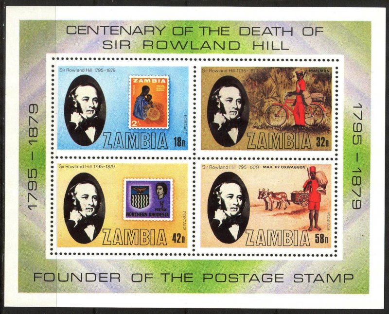 Zambia 1979 100 Years of Death of Rowland Hill Mi. Bl. 6 S/S MNH
