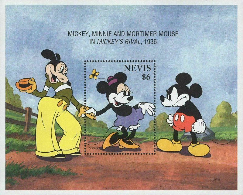 Nevis Mickey Minnie Mortimer Mouse Disney Souvenir Sheet MNH 