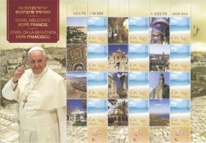 Israel 2014 - POPE FRANCIS Visits Israel - Sheet of 12 Stamps - MNH