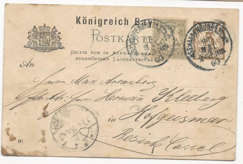 GERMANY 19th Century Cover Bavaria 1900 Post Card
