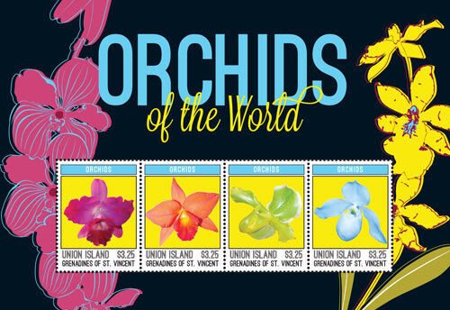 UNION ISLAND 2014 - ORCHIDS OF THE WORLD - SHEET OF 4 STAMPS - MNH