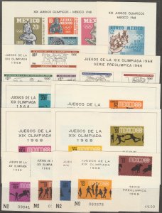 MEXICO THE 12 PRE-OLYMPIC SOUVENIR SHEETS 1965-1968. MINT, NH.