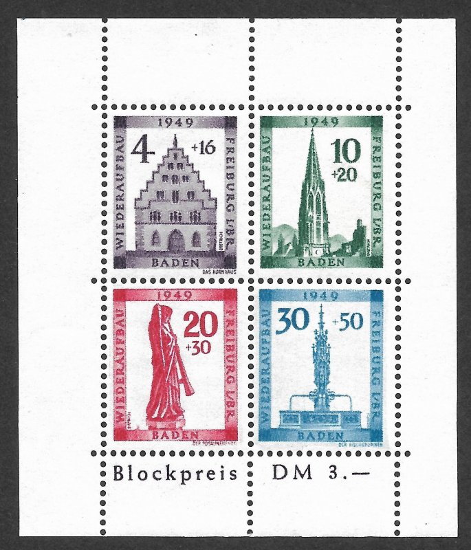 Doyle's_Stamps: Post-WWII German Baden State Souvenir Sheet, Scott #5NB8a*