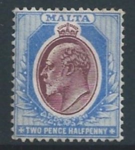 Malta #35 Mint No Gum 2 1/2p King Edward VII - Wmk. 3 - Ultra & Brown Violet