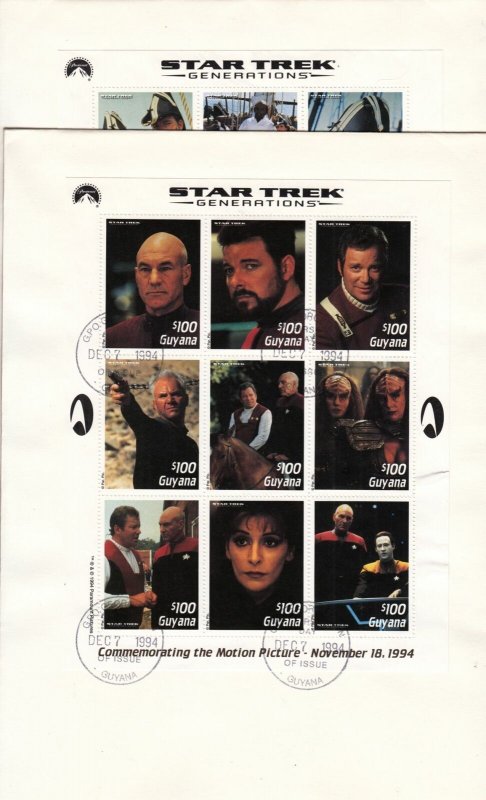 1994 Star Trek Generations FDCs movie scenes, sheets of 9 $100 stamps Guyana