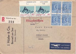 Switzerland 1966 50c Ship Block Europa on Registered Airmail Cover To Israel.