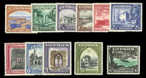 Cyprus #125-135 Cat$231.80, 1934 1/4pi-45pi, complete set, lightly hinged