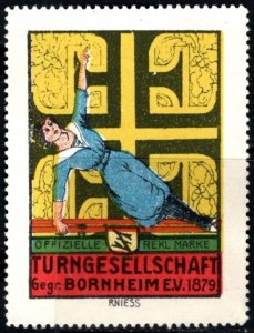 Vintage Germany Poster Stamp Bornheim Gymnastics Society Founded 1879