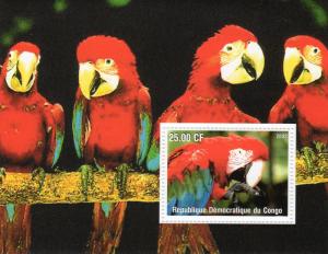 Congo 2002  PARROTS Birds Souvenir Sheet 25.00CF Perforated MNH