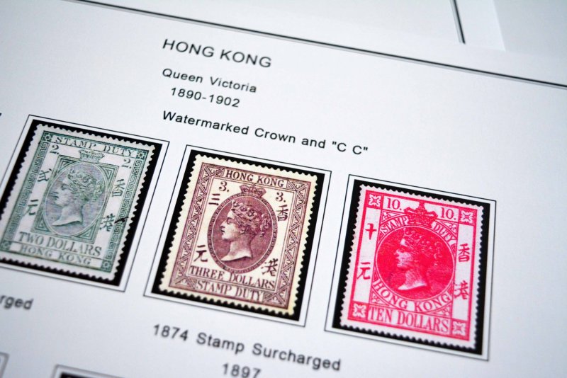 COLOR PRINTED HONG KONG [CLASS.] 1862-1949 STAMP ALBUM PAGES (13 illustr. pages)