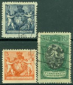 EDW1949SELL : LIECHTENSTEIN 1921 Scott #56, 58, 64 All Very Fine, Used. Cat $81.