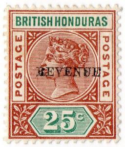 (I.B) British Honduras Revenue : Duty 25c (overprint error)