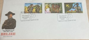 O)  1982 BELIZE, SCOUTS - LORD BADEN POWELL, HIKING, , SALUTE, FDC XF