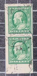 Scott 383 1 Cent Franklin - Used - Imperf Pair SCV - $6.00