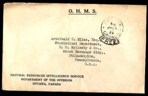 Canada-cover #11576 - Stampless Ottawa Canada Free franking on O.H.M.S. Natura