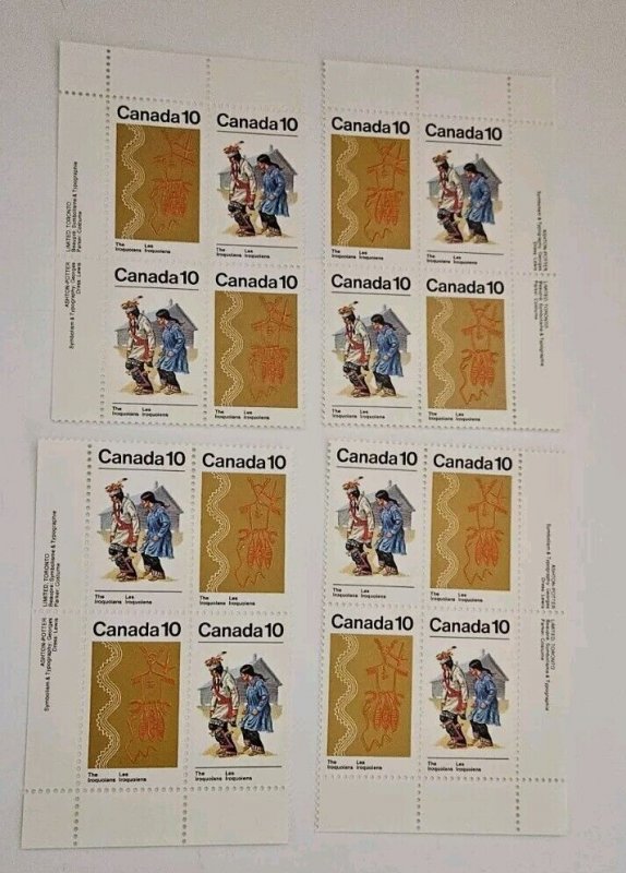 Canada 1976 Iroquoian Indians #581a Set Of Plate Blocks MNH