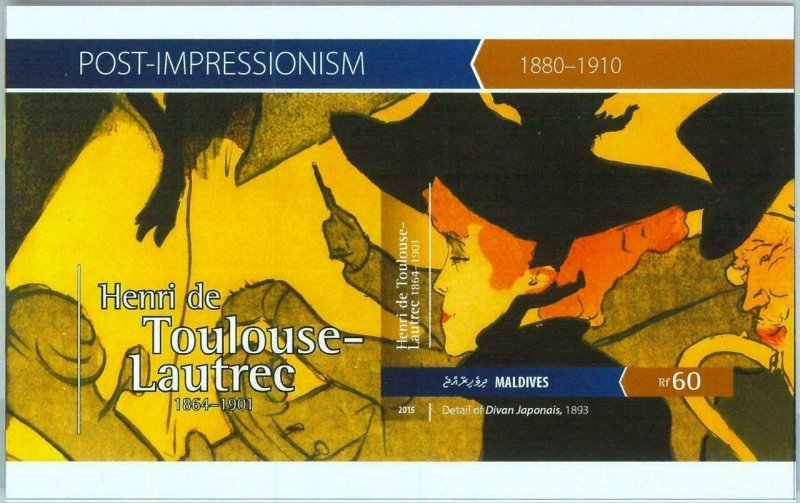 A0988 - MALDIVES -  IMPERF, Souvenir sheet: 2015, De Toulouse-Lautre, Art