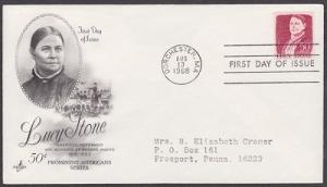 1293 Lucy Stone ArtCraft FDC with neatly typewritten address