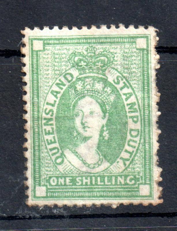 Queensland 1871-72 1/- green SG#F18 mint LHM Fiscal WS13457