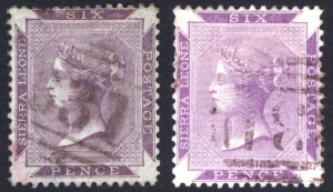 Sierra Leone 1859 6d Violet & Brt Violet Perf 14 Scott 1&1a SG 1&4 VFU Cat $85