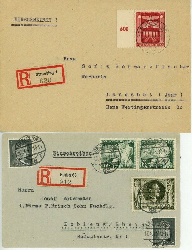 Germany Registered Cover Semi Postal Stamp Collection Deutsches Reich WWII