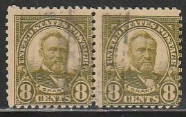 U.S. 560, 8¢ ULISES GRANT, USED HORIZONTAL PAIR. F-VF. (945)