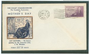 US 737 1934 3c Mother's Day (Whistler's Mother) single on an unaddressed FDC with a Kapner Cachet