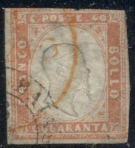ITALIAN STATES SARDINIA #13d, used, small thin, rare, Scott $325.00