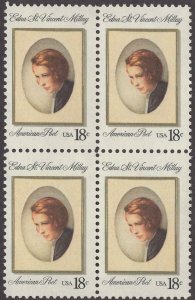 1981 Edna Millay, Poet, Block Of 4 18c Postage Stamps, Sc# 1926, MNH, OG