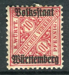 WURTTEMBERG;  1919 Official VOLKSSTAAT Optd. mint hinged 10pf. SP-245378