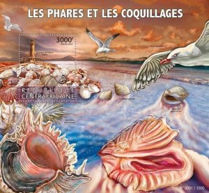 Centrafrique 2015 MNH. LIGHTHOUSES AND SHELLS. Michel Code: 5884 / Bl.1398