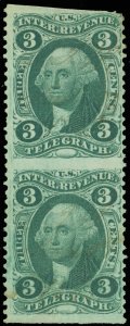 US Scott #R19b 3¢ Pair, Used ms. Cancel, TELEGRAPH REVENUE Stamp, SCV $82.50 (SK