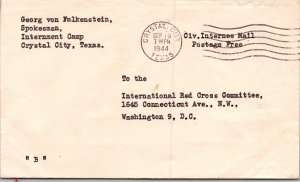 1944 Crystal City TX Usa POW Internment Camp Cover to Washington DC USA