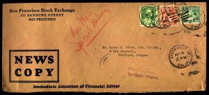 US 1932 Cover San Francisco Stock Exchange to JOURNAL Portland OR.