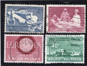 Belgium 1956-61 Group of 4 Commemoratives, Scott 498, 514, 553, 574 used