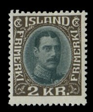 Iceland #186 Cat$275, 1931 2k chocolate and dark green, hinge remnant