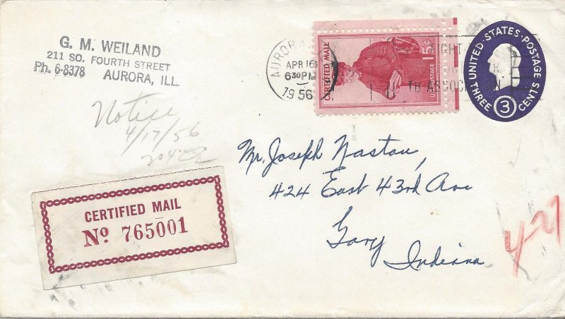 USA 1956 Scott FA1 tied to U534 CERTIFIED MAIL Details Below