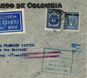 COLOMBIA AIR MAIL Cover Barranquilla CACHET France Paris 1932{samwells}MA1166