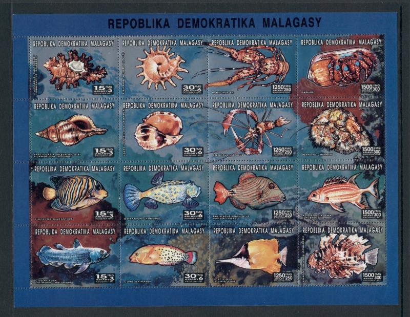 Marine Fauna Fishes Crabs Shells Animals Madagascar MNH stamp sheet 16 stamps