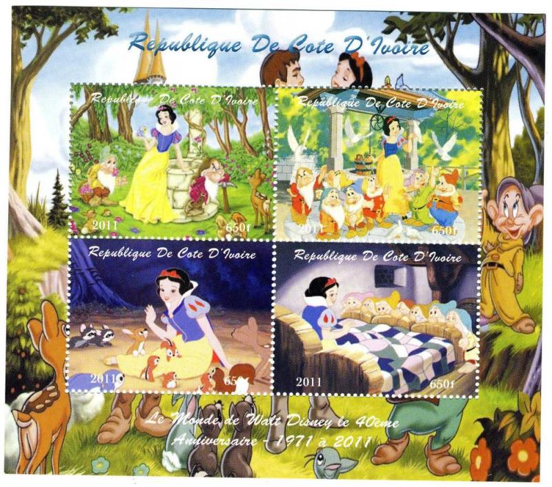 CARTOON Snow White Sheet Perforated Mint (NH)