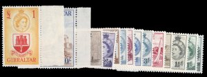 Gibraltar #132-145 Cat$204.25, 1953 QEII, complete set with sheet margin, nev...