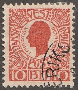 DANISH west Indies, stamp, Scott#32,  used, hinged, #QD-32