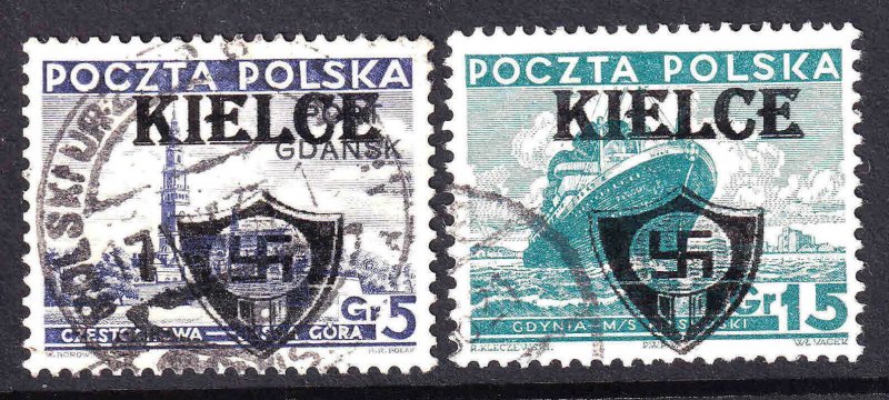 POLAND WW2 KIELCE OVERPRINTS  CDS F/VF SOUND x2 #2