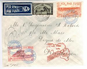 1935 Duinbergen Belgium Rocket Mail Cover w/ Cinderella Stamps Roberti Signed 2