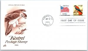 US COVER FIRST DAY OF ISSUE KESTREL POSTAGE STAMP AND OLD GLORY G 1995